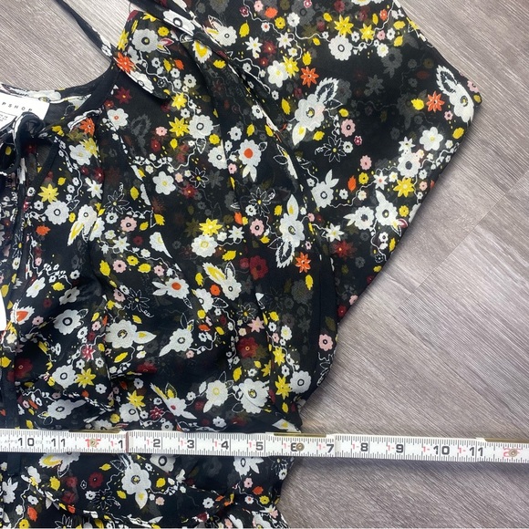 Nordstrom Black Floral Sheer Ruffle Mini Dress NWT Long Sleeve Size Small - Picture 10 of 11